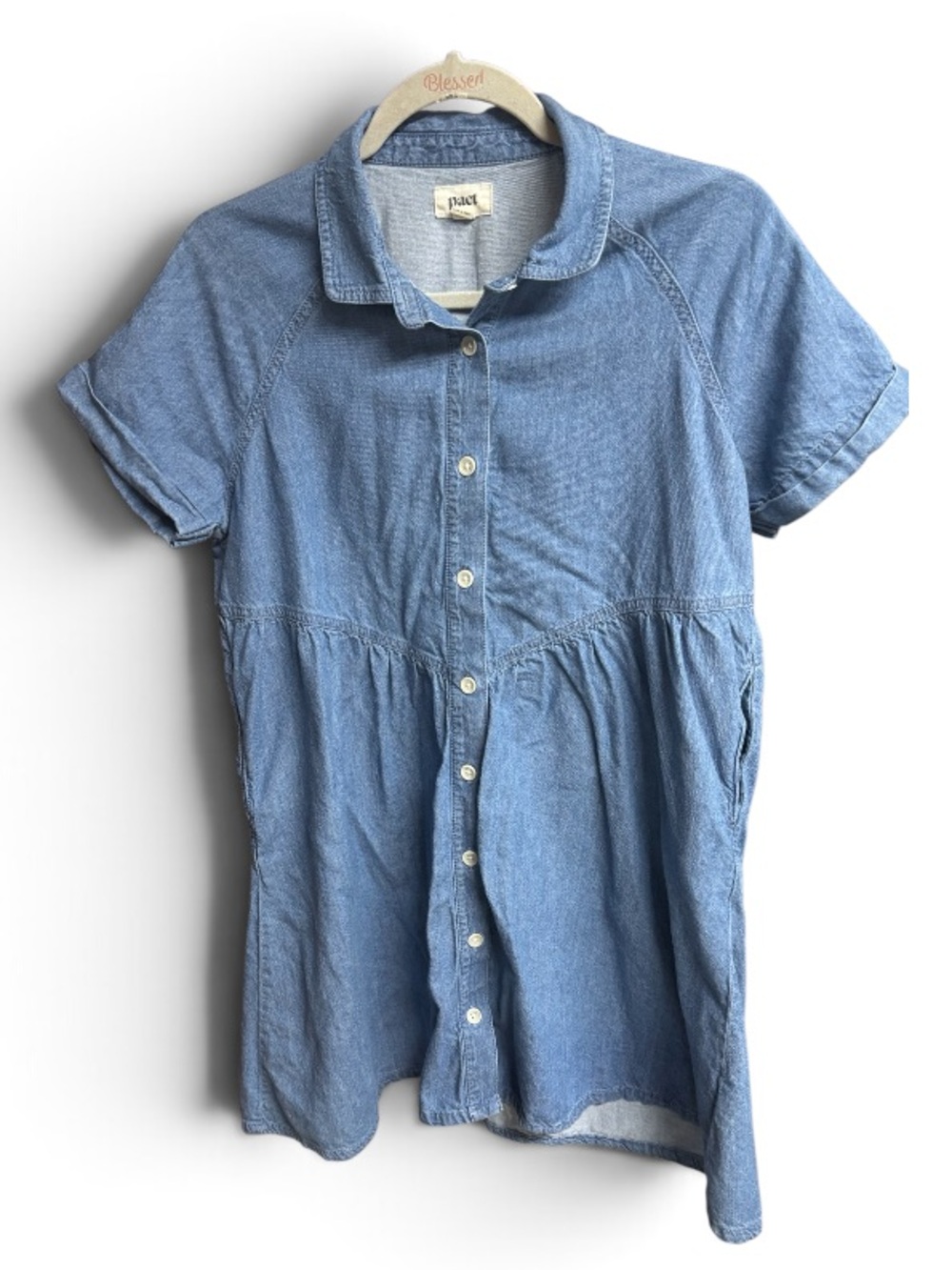 PACT Organic Cotton  Shirt Dress | Size M | 100% Organic Cotton | Pocket - Picture 3 of 10